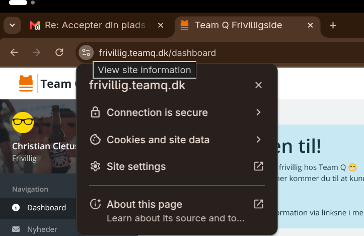 Menu for Cookies and site data